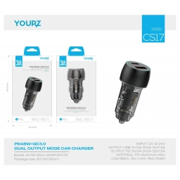 Cargador de auto Yourz CS17 Tipo C + USB 48w