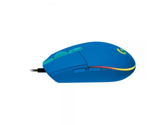 Imagen desde arriba del mouse Logitech G203 Lightsync Azul con logo iluminado