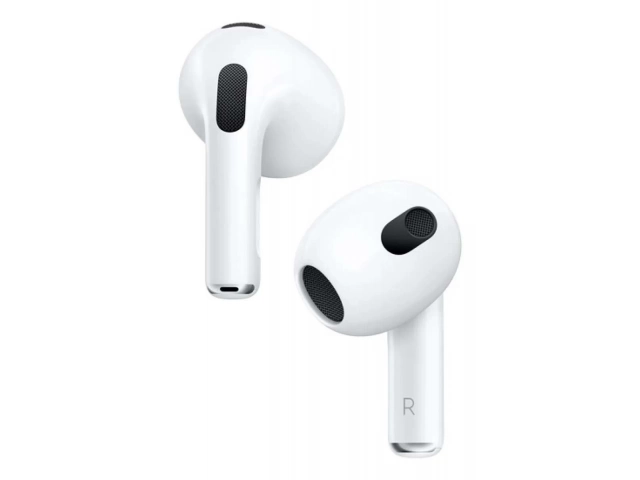 Auriculares Apple AirPods 3ra generaci&oacute;n mostrando su dise&ntilde;o contorneado y Audio Espacial, en venta en Avlis.
