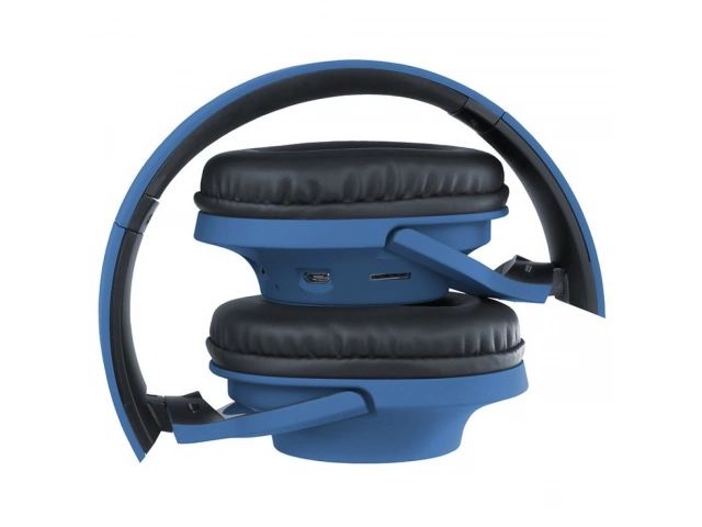 Auricular Avenzo AV626 azul completamente plegado, ideal para transporte fácil.