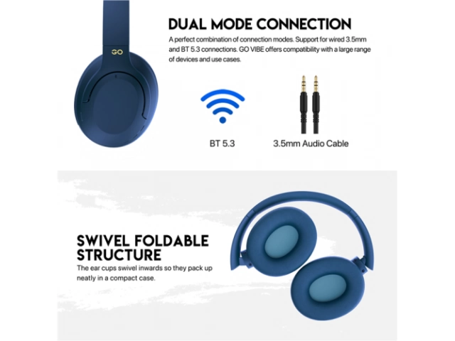 Fantech Go Vibe WH05 azul en posición plegada para facilitar su transporte.