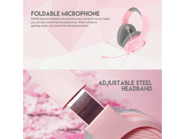 Vista lateral del auricular Fantech MH88 Sakura Edition en color rosa, mostrando su diseño elegante y moderno.