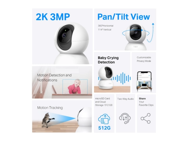 Vigila tu hogar con la Cámara Tapo C210 de 3MP. Visión 360°, audio bidireccional y detección de movimiento. 