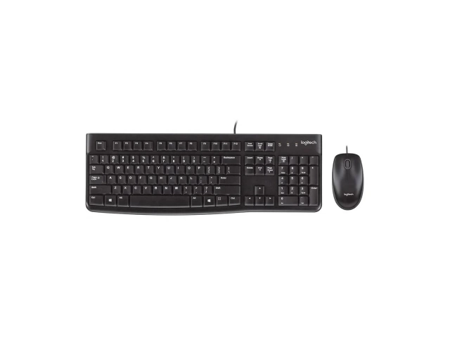 Vista completa del Combo Logitech MK120 con teclado de tamaño completo y mouse óptico.