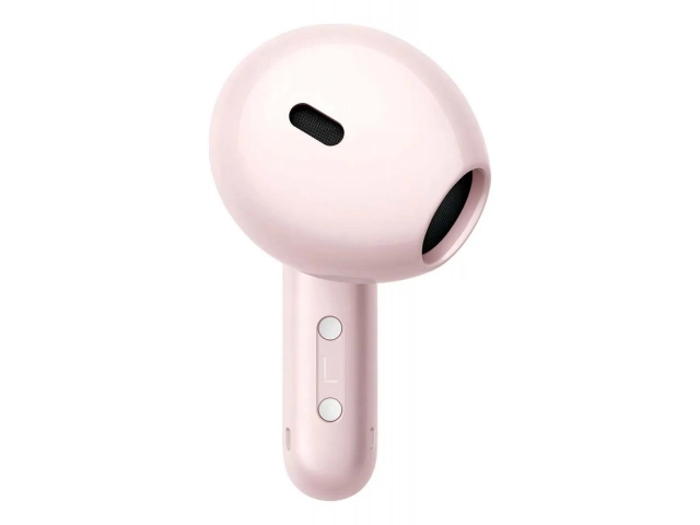 Conexión Bluetooth estable y diseño estilizado de los auriculares Xiaomi Redmi Buds 6 Active Rosa con un smartphone.