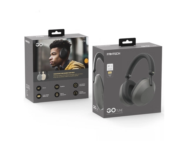 Almohadillas on-ear suaves y confortables de los auriculares Fantech Go Tune WH06 negros, estilo cl&aacute;sico, venta en Avlis Uruguay.