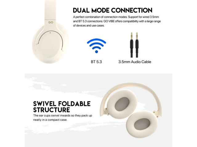 Detalle de las almohadillas confortables y los controles integrados en los auriculares inalámbricos Fantech Go Vibe BT color Beige. Estilo y funcionalidad en Avlis.
