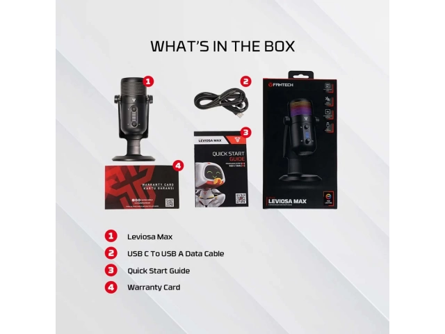 Micrófono Fantech Leviosa MCX03 Negro integrado en un setup de gaming y streaming en Uruguay, mostrando su diseño profesional.