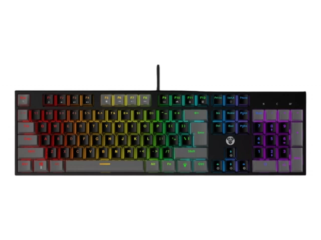 Teclado mec&aacute;nico gamer Fantech MAXPOWER MK886 con retroiluminaci&oacute;n RGB completa, rueda de control multifunci&oacute;n, switches mec&aacute;nicos y reposamu&ntilde;ecas desmontable. Avlis Uruguay.