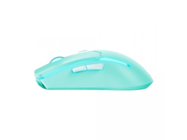 Detalle de los 6 botones programables y el diseño ergonómico en color Menta del mouse gamer inalámbrico Fantech Venom II WGC2. Avlis.