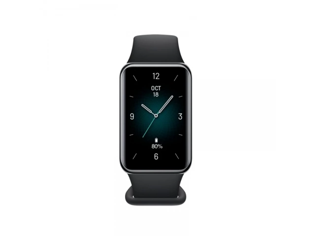 Smartband Honor Band 9 color negra, vista frontal con pantalla AMOLED encendida mostrando esfera de reloj, disponible en Avlis Uruguay.