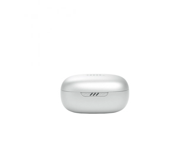 Estuche cerrado de los JBL Live PRO 2 en color blanco, compacto y elegante.