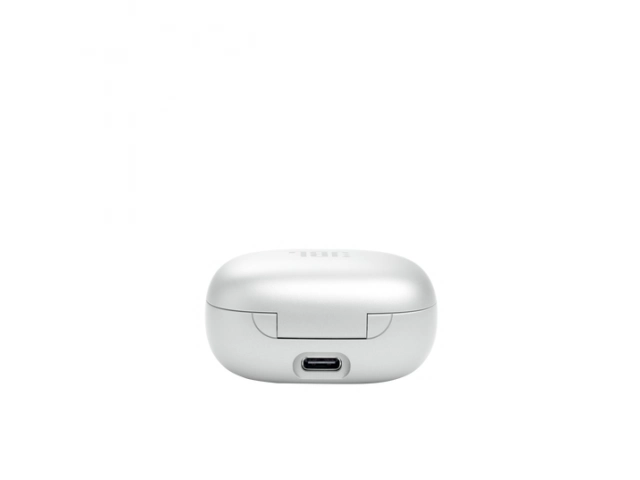 Estuche cerrado de los JBL Live PRO 2 en color blanco, compacto y elegante.