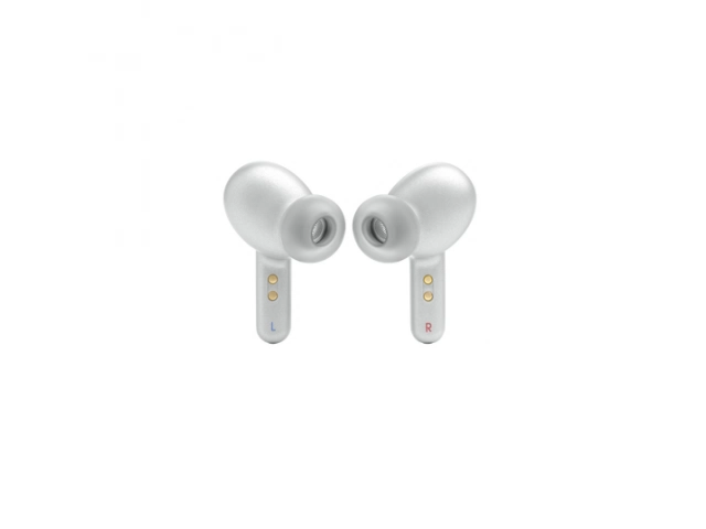 Auriculares JBL Live PRO 2 White vistos de frente, diseño moderno y estilizado.