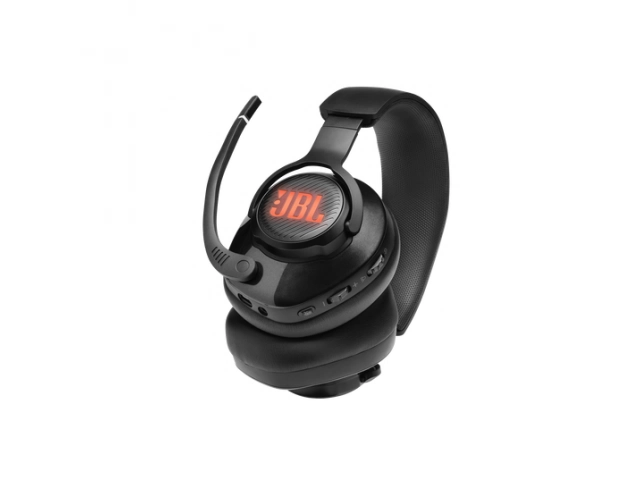 Vista lateral del JBL Quantum 400 mostrando el micrófono boom desmontable.