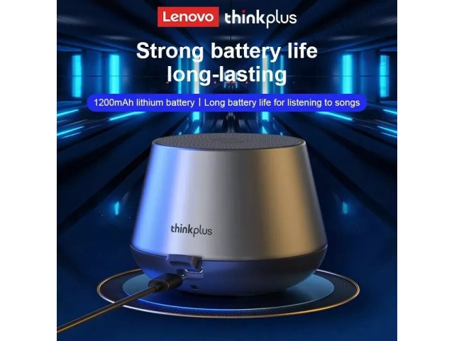 Perfil lateral del altavoz portátil Lenovo K3 Pro mostrando su acabado metálico.%u200B