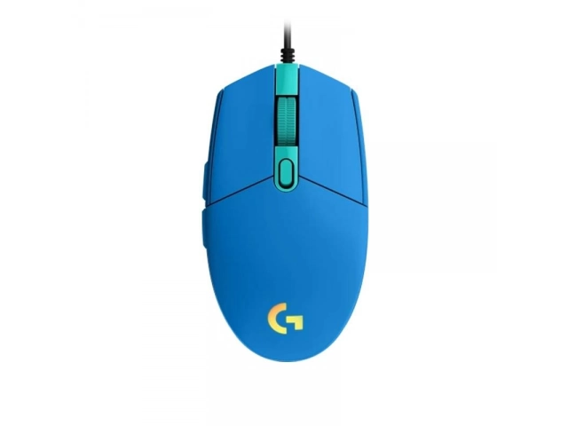 Vista lateral del Logitech G203 Lightsync en color Azul con diseño ergonómico