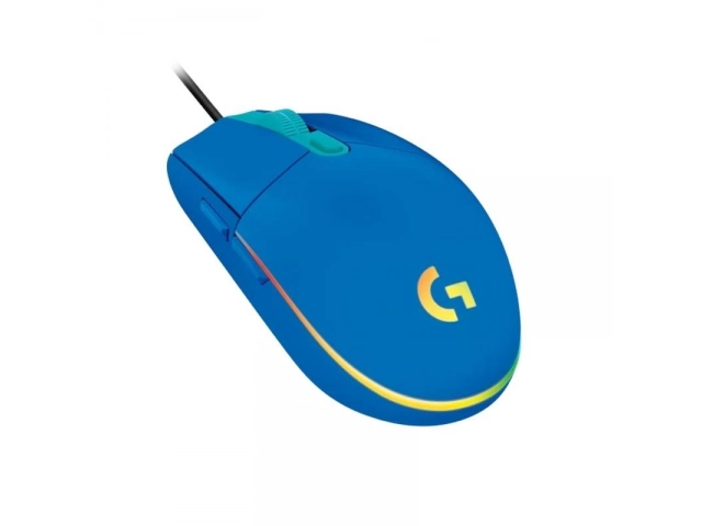 Imagen desde arriba del mouse Logitech G203 Lightsync Azul con logo iluminado