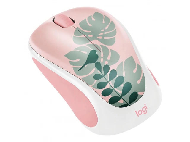 Mouse Logitech M317C Chirpy Bird junto a una laptop, destacando su portabilidad y diseño divertido en Uruguay.