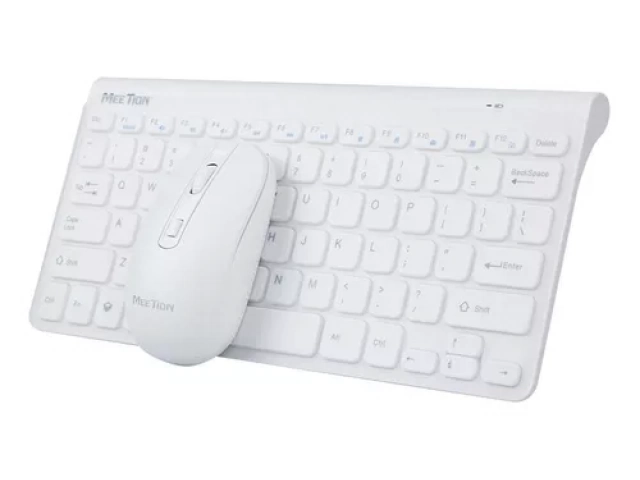 Teclado Meetion Mini4000 Blanco con conexión USB y teclas silenciosas, disponible en Avlis Uruguay.