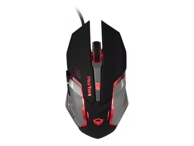Vista frontal del mouse gamer Meetion M915 con diseño ergonómico y acabado RGB.