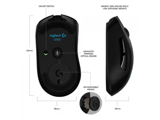 Compr&aacute; el Mouse Logitech G703 Gaming Hero Inal&aacute;mbrico. Con sensor HERO 25K, tecnolog&iacute;a Lightspeed de 1 ms