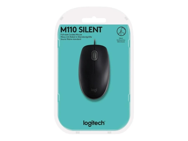 Vista superior del Mouse M110 Silent mostrando sus botones silenciosos.