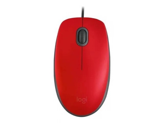 Mouse con cable Logitech M110 Silent Rojo, clics silenciosos y diseño ergonómico vibrante, disponible en Avlis Uruguay