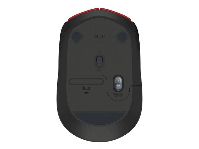 Compartimento de batería del mouse Logitech M170 mostrando su durabilidad de 12 meses
