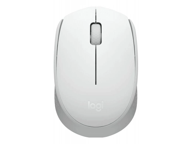 Vista superior del mouse Logitech M170 inalámbrico blanco con diseño ambidiestro.