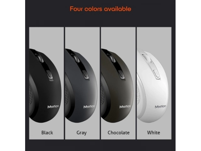 Vista frontal del mouse inalámbrico Meetion R560 en color gris, diseño ergonómico y elegante.
