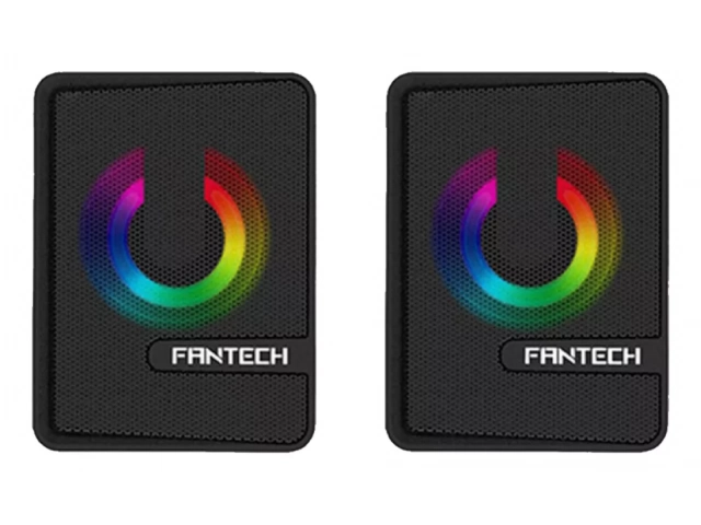 Vista frontal del parlante Fantech GS203 Black con iluminación RGB activada.%u200B Vista frontal del parlante Fantech GS203 Black con iluminación RGB activada.%u200B
