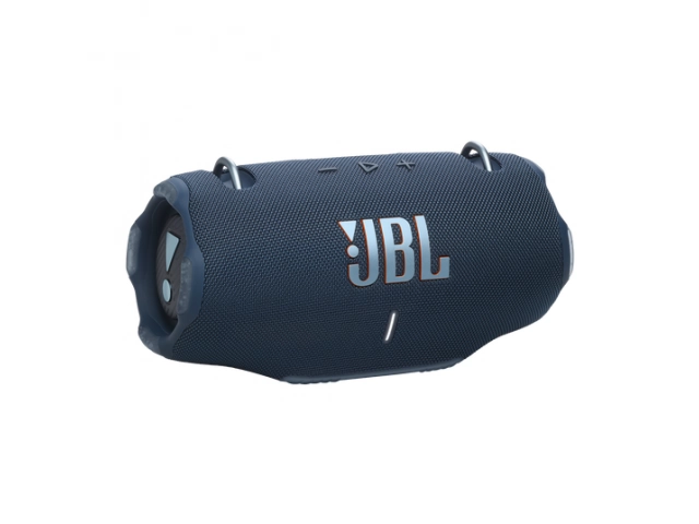 Parlante Bluetooth portátil JBL Xtreme 4 en color azul vibrante, con sonido potente JBL Pro, resistencia IP67 y correa para el hombro.