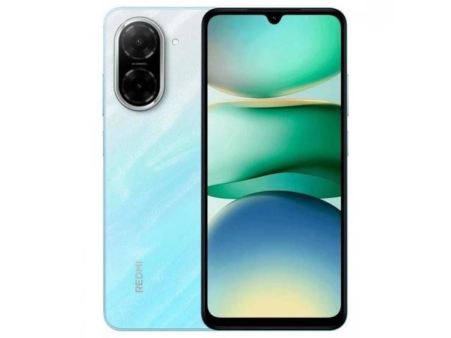 Parte trasera del Xiaomi Redmi A5 en azul, con acabado brillante y cámara de 32 MP.