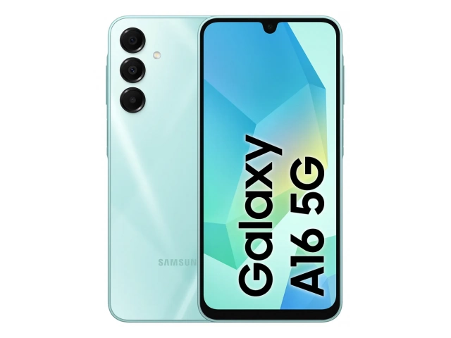 Smartphone Samsung Galaxy A16 5G color Verde con 6GB RAM y 128GB, vista frontal y trasera, disponible en Avlis Uruguay.
