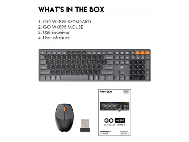 Imagen frontal del teclado Fantech WK894, destacando su dise&ntilde;o delgado y distribuci&oacute;n de 104 teclas.