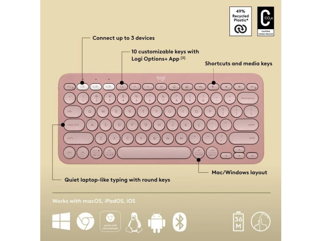 Compr&aacute; el Teclado Logitech K380S Pebble Keys 2 Pink. Inal&aacute;mbrico, compacto, silencioso