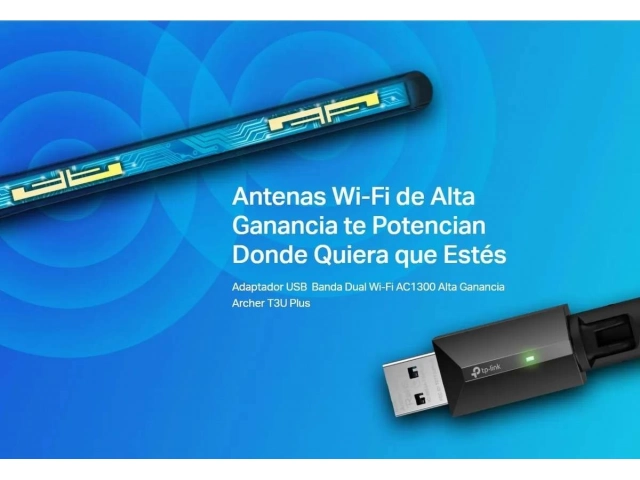 Empaque del TP-Link Archer T3U Plus, ideal para gaming y streaming gracias a su velocidad WiFi AC1300.