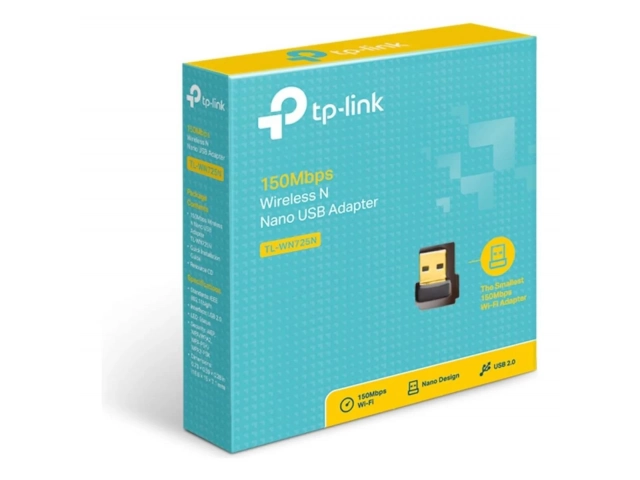 Adaptador Tp-Link TL-WN725N conectado a una laptop, destacando su diseño nano que no obstruye.