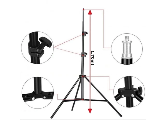 Eleva tu iluminación con el trípode ajustable de 1.7 metros. Perfecto para fotografía, streaming y TikTok. Obtén el ángulo perfecto y videos profesionales hoy mismo.