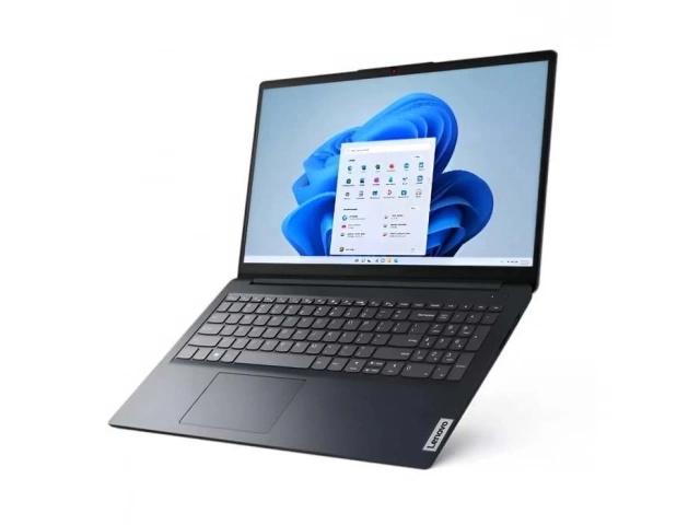 Persona utilizando la pantalla táctil de la Notebook Lenovo Ideapad azul i5, ideal para productividad, en Avlis.