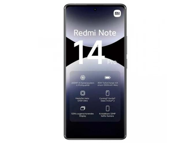 Smartphone Xiaomi Redmi Note 14 Pro 5G color Negro con 8GB RAM y 256GB, cámara 200MP y conectividad 5G, disponible en Avlis Uruguay