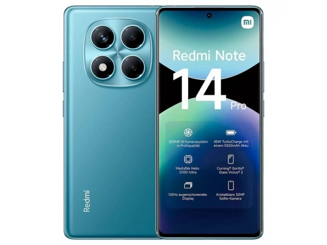 Parte trasera del Xiaomi Redmi Note 14 Pro  5G azul, destacando su cámara principal de 200MP