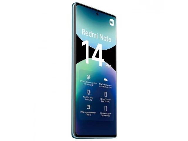 Pantalla encendida del Xiaomi Redmi Note 14 Pro  5G azul, mostrando su interfaz de usuario.