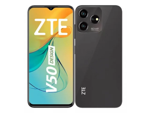 Vista frontal del ZTE Blade V50 Design en color negro, con su pantalla de 6.6 pulgadas FHD  encendida.