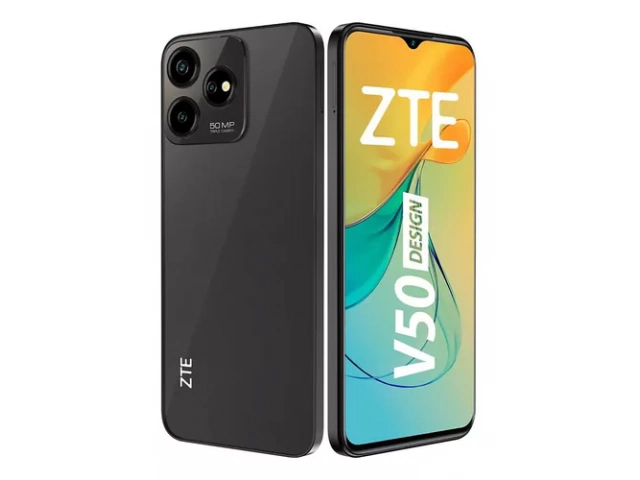 Parte trasera del ZTE Blade V50 Design negro, con su elegante acabado y triple cámara de 50 MP.